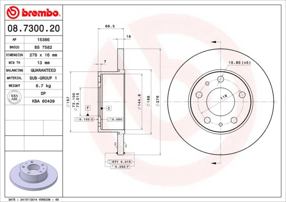 BREMBO brzdový kotúč 08.7300.20, súprava 2 ks