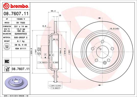 BREMBO brzdový kotúč 08.7607.11, súprava 2 ks