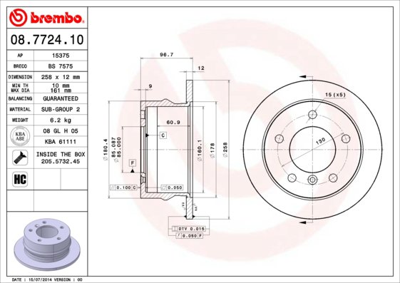 BREMBO brzdový kotúč 08.7724.10, súprava 2 ks