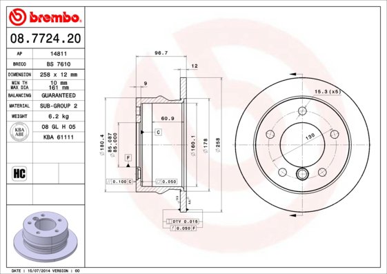 BREMBO brzdový kotúč 08.7724.20, súprava 2 ks