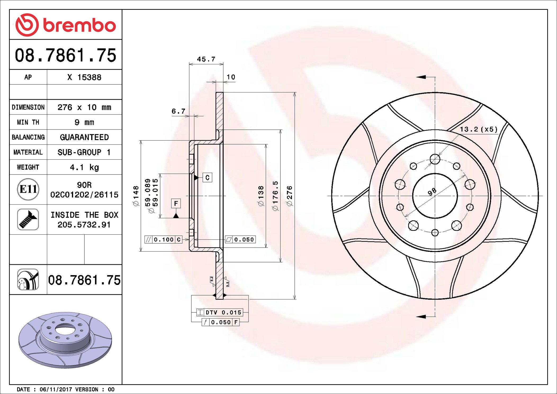 BREMBO brzdový kotúč 08.7861.75, súprava 2 ks