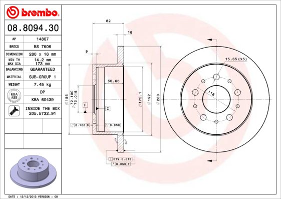 BREMBO brzdový kotúč 08.8094.30, sada 2 ks