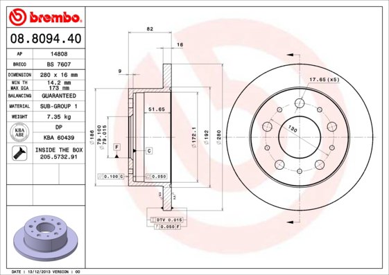 BREMBO brzdový kotúč 08.8094.40, sada 2 ks