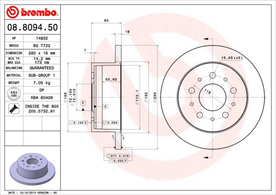 BREMBO brzdový kotúč 08.8094.50, súprava 2 ks