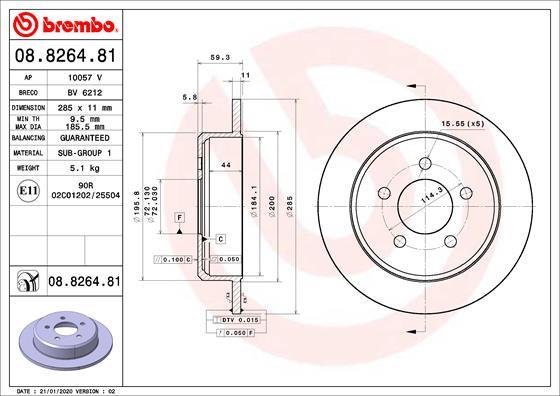 BREMBO brzdový kotúč 08.8264.81, súprava 2 ks