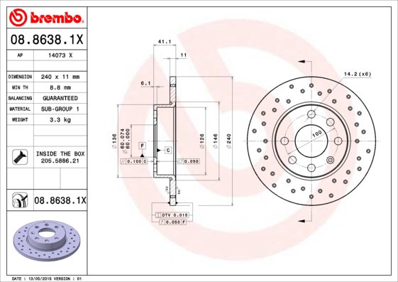 BREMBO brzdový kotúč 08.8638.1X, súprava 2 ks