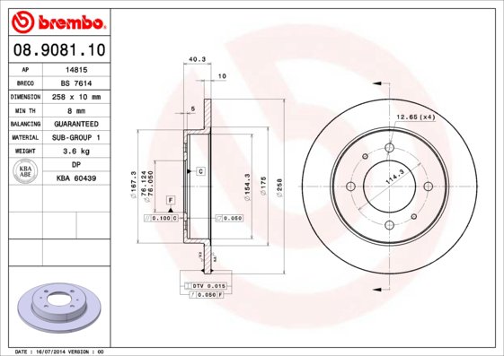 BREMBO brzdový kotúč 08.9081.10, sada 2 ks