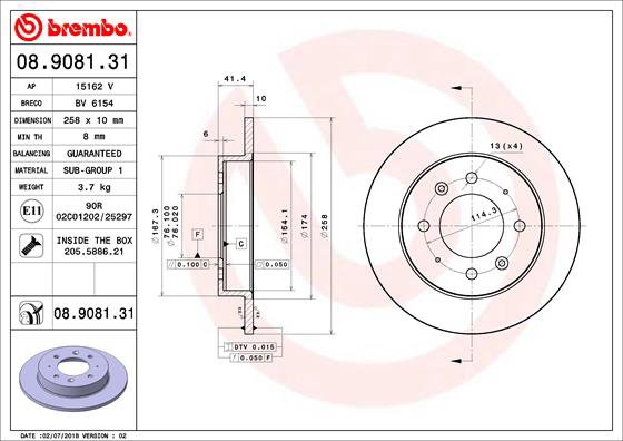 BREMBO brzdový kotúč 08.9081.31, sada 2 ks