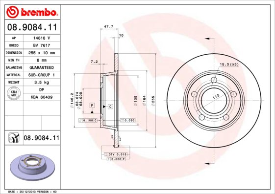 BREMBO brzdový kotúč 08.9084.11, súprava 2 ks