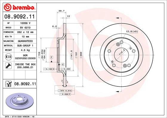 BREMBO brzdový kotúč 08.9092.11, súprava 2 ks