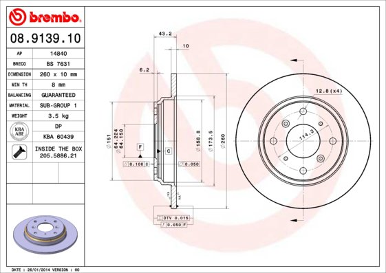 BREMBO brzdový kotúč 08.9139.10, súprava 2 ks