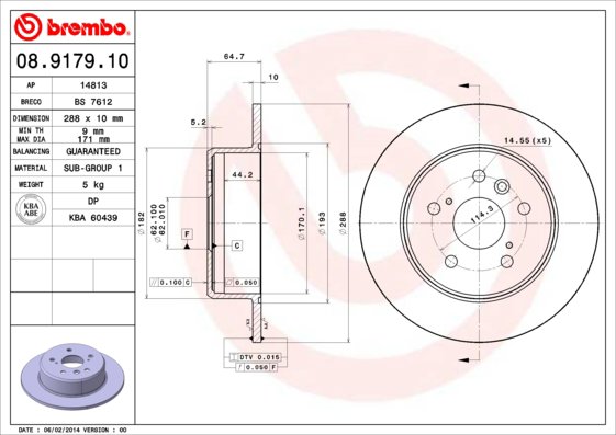 BREMBO brzdový kotúč 08.9179.10, sada 2 ks