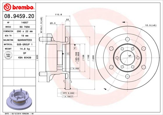 BREMBO brzdový kotúč 08.9459.20, súprava 2 ks