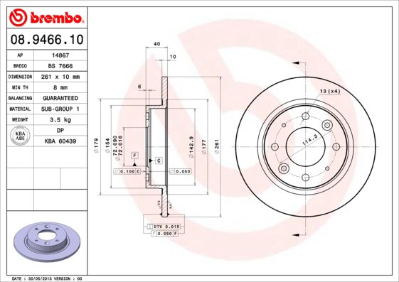 BREMBO brzdový kotúč 08.9466.10, sada 2 ks