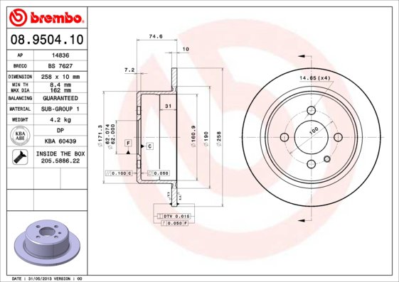 BREMBO brzdový kotúč 08.9504.10, súprava 2 ks