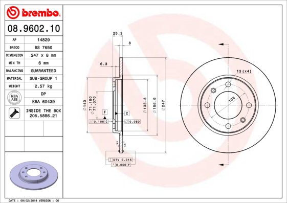 BREMBO brzdový kotúč 08.9602.10, súprava 2 ks