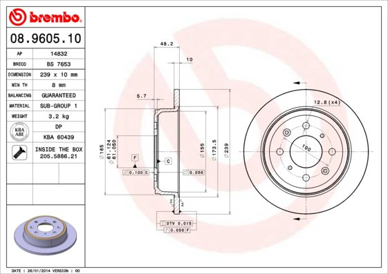 BREMBO brzdový kotúč 08.9605.10, sada 2 ks