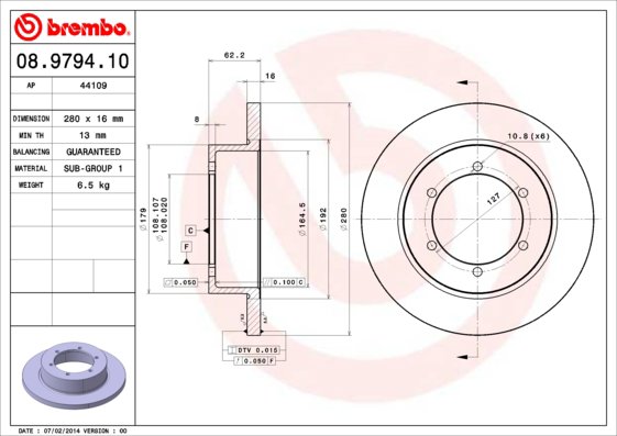 BREMBO brzdový kotúč 08.9794.10, súprava 2 ks