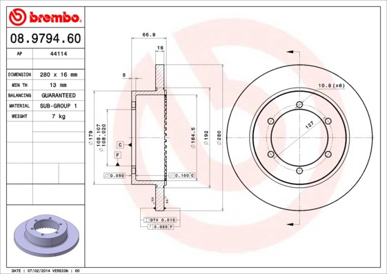 BREMBO brzdový kotúč 08.9794.60, súprava 2 ks
