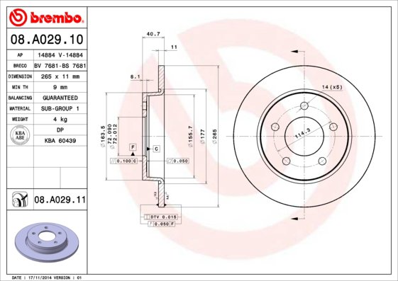 BREMBO brzdový kotúč 08.A029.11, súprava 2 ks