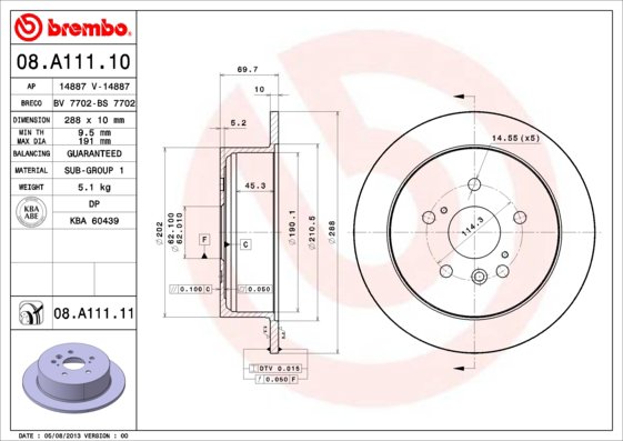 BREMBO brzdový kotúč 08.A111.11, súprava 2 ks