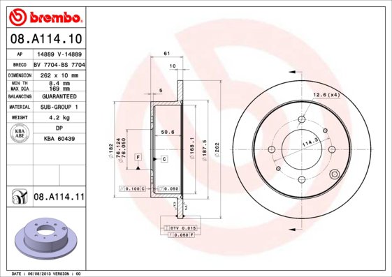 BREMBO brzdový kotúč 08.A114.11, súprava 2 ks