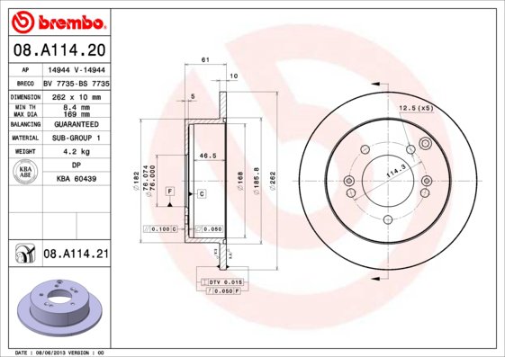 BREMBO brzdový kotúč 08.A114.21, súprava 2 ks