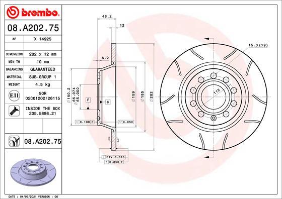 BREMBO brzdový kotúč 08.A202.75, sada 2 ks