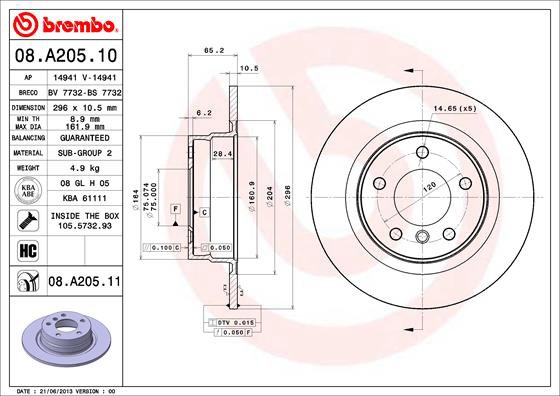 BREMBO brzdový kotúč 08.A205.11, sada 2 ks