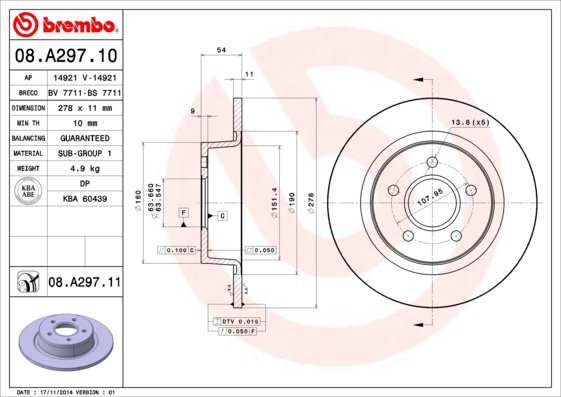 BREMBO brzdový kotúč 08.A297.11, sada 2 ks