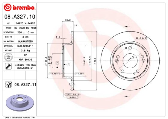 BREMBO brzdový kotúč 08.A327.11, sada 2 ks