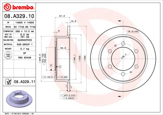 BREMBO brzdový kotúč 08.A329.11, sada 2 ks