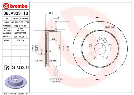 BREMBO brzdový kotúč 08.A333.11, súprava 2 ks
