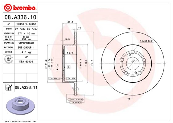 BREMBO brzdový kotúč 08.A336.11, súprava 2 ks