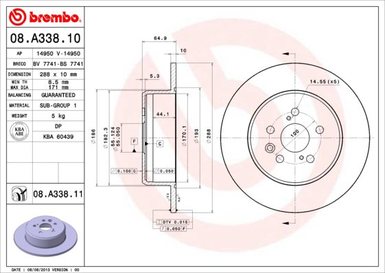 BREMBO brzdový kotúč 08.A338.11, sada 2 ks