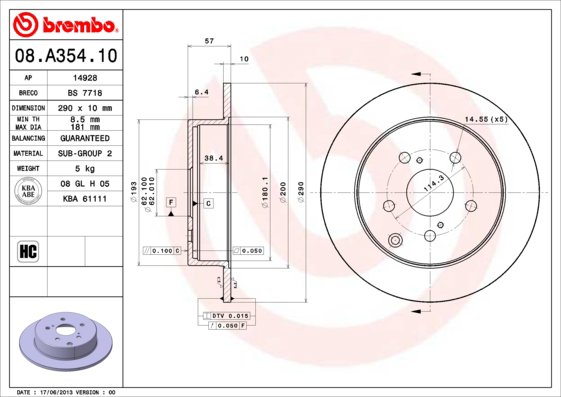 BREMBO brzdový kotúč 08.A354.10, sada 2 ks