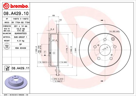 BREMBO brzdový kotúč 08.A429.11, sada 2 ks