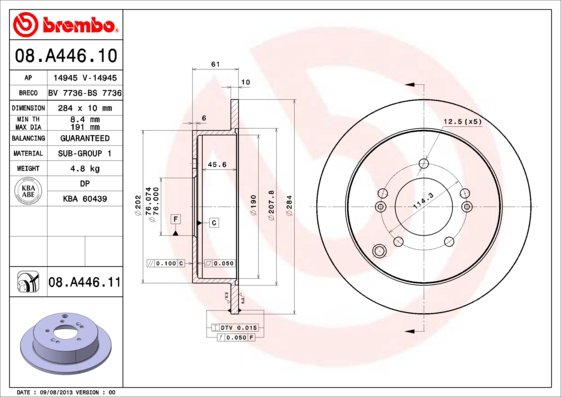 BREMBO brzdový kotúč 08.A446.11, súprava 2 ks