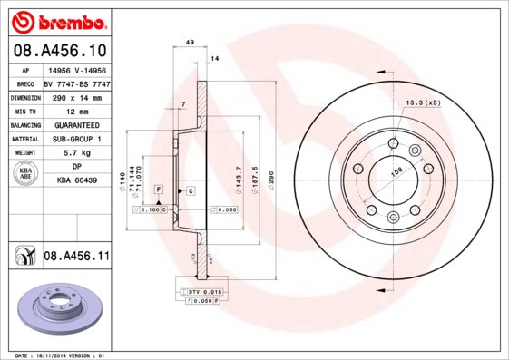 BREMBO brzdový kotúč 08.A456.11, súprava 2 ks