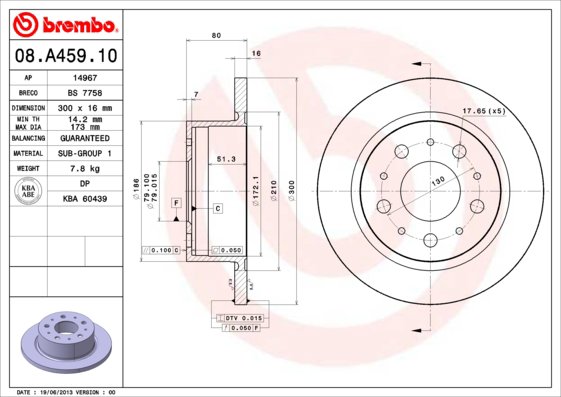 BREMBO brzdový kotúč 08.A459.10, súprava 2 ks