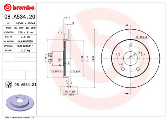 BREMBO brzdový kotúč 08.A534.21, súprava 2 ks