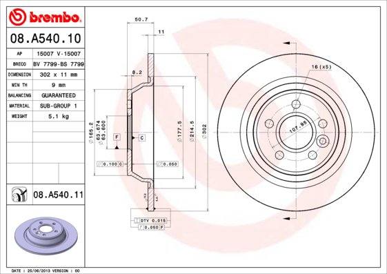 BREMBO brzdový kotúč 08.A540.11, súprava 2 ks