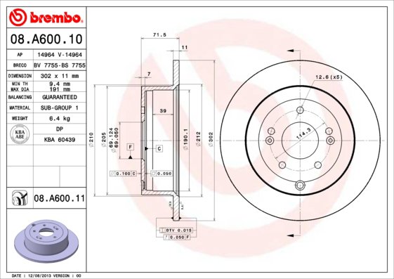 BREMBO brzdový kotúč 08.A600.11, súprava 2 ks
