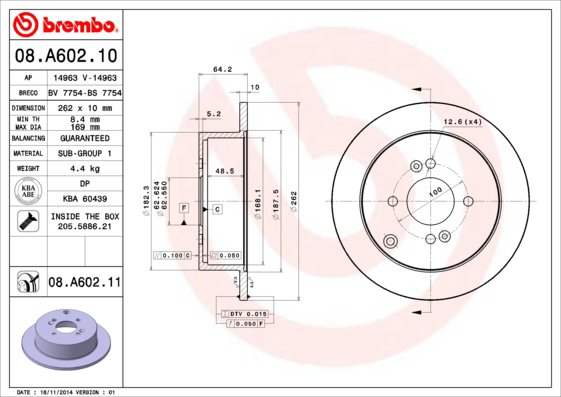 BREMBO brzdový kotúč 08.A602.11, súprava 2 ks
