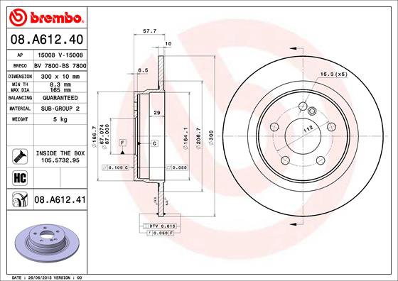 BREMBO brzdový kotúč 08.A612.41, súprava 2 ks