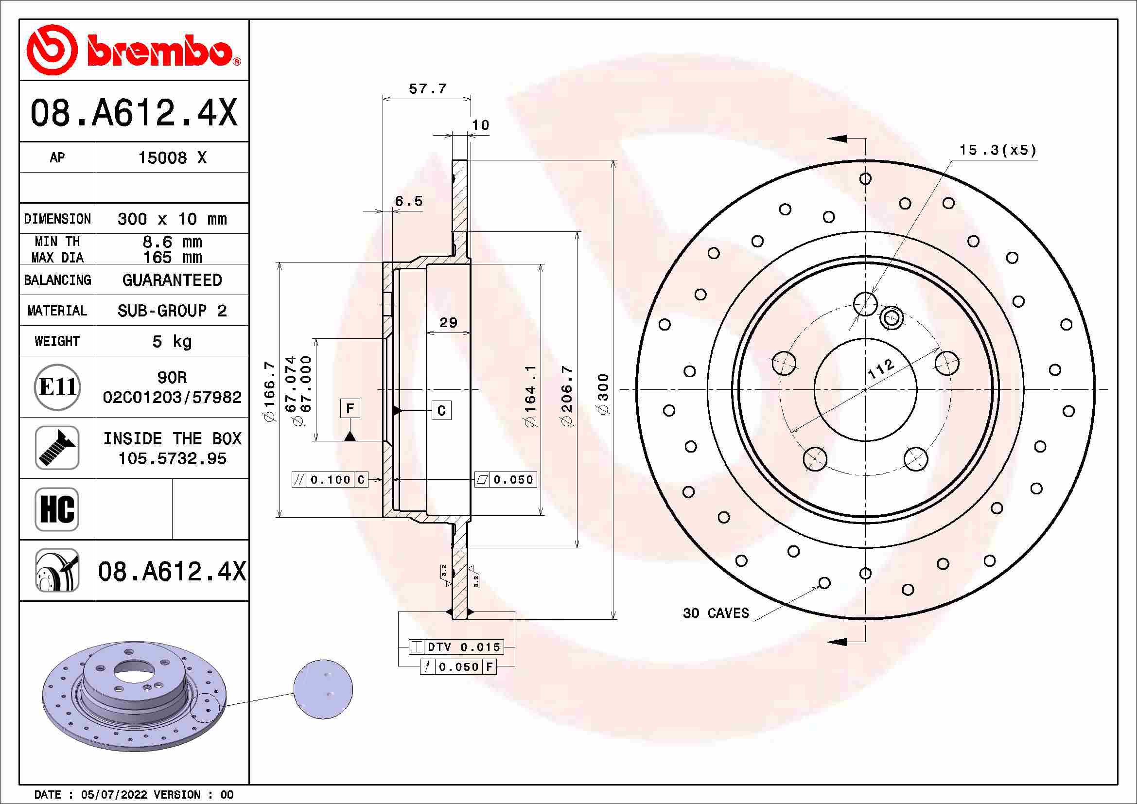 BREMBO brzdový kotúč 08.A612.4X, súprava 2 ks