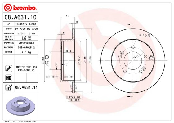 BREMBO brzdový kotúč 08.A631.11, sada 2 ks