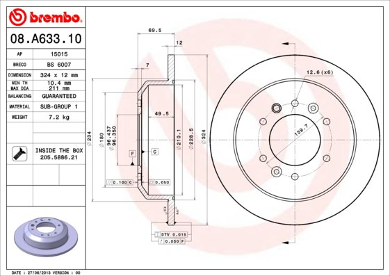 BREMBO brzdový kotúč 08.A633.10, súprava 2 ks
