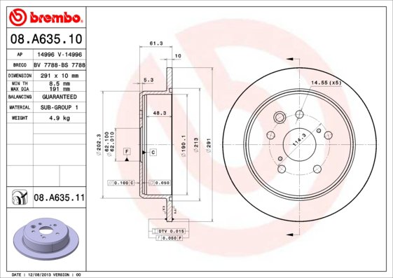 BREMBO brzdový kotúč 08.A635.11, sada 2 ks
