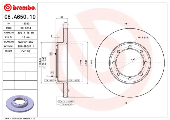 BREMBO brzdový kotúč 08.A650.10, sada 2 ks
